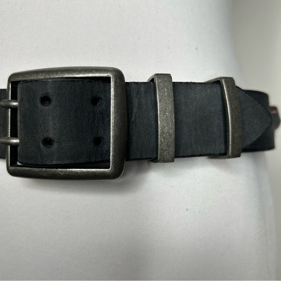 Free People Duran Leather Belt Black Square Double Buckle Buckle Rustic Western - Picture 3 of 8